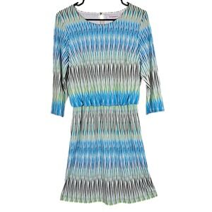 Alison‎ Daley Petite Blue Green Abstract Print 3/4 Sleeve Dress